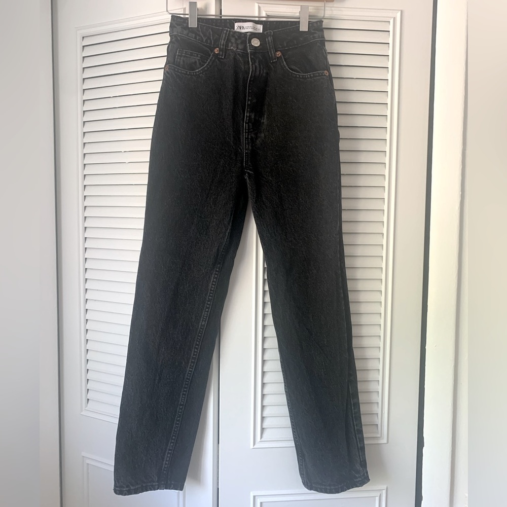 Zara Black Acid Wash Straight Leg Jeans, Size 0